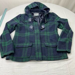 Charlotte Russe Green and Navy Plaid Pea Coat